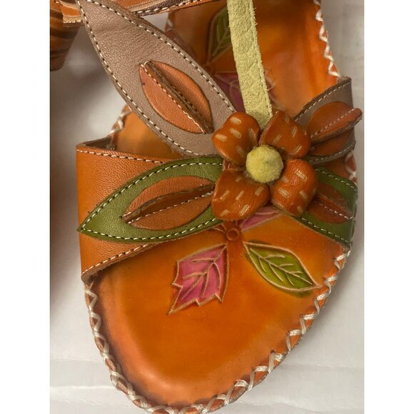 Elite Corkys Sweet Orange Leather Embellished Wedge Heel Slide Sandals 8 - Picture 4 of 12